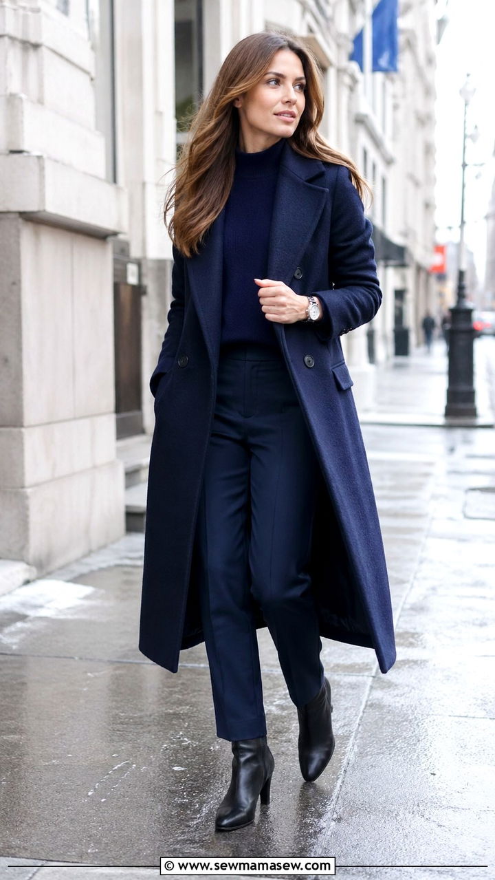 Midnight Blue Wool Coat with Matching Trousers - 40 All blue outfit ideas