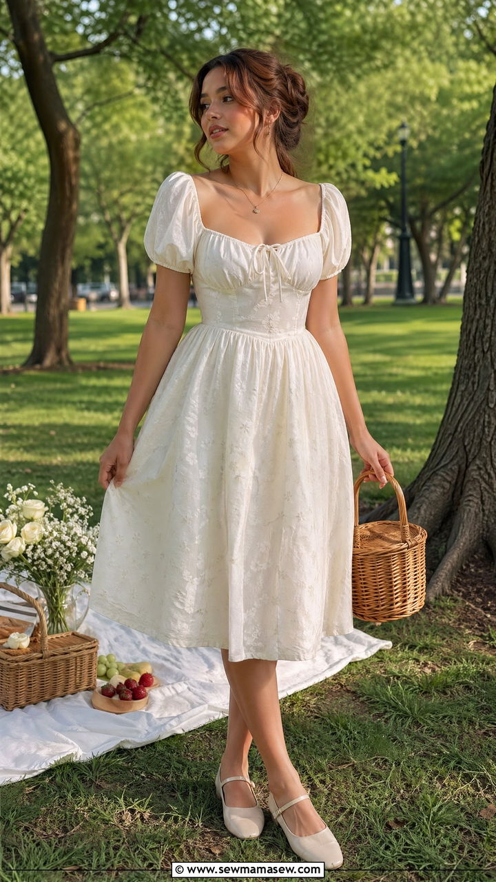 Milkmaid Dress With Mary Jane Ballet Flats - 35 summer soft girl outfit ideas