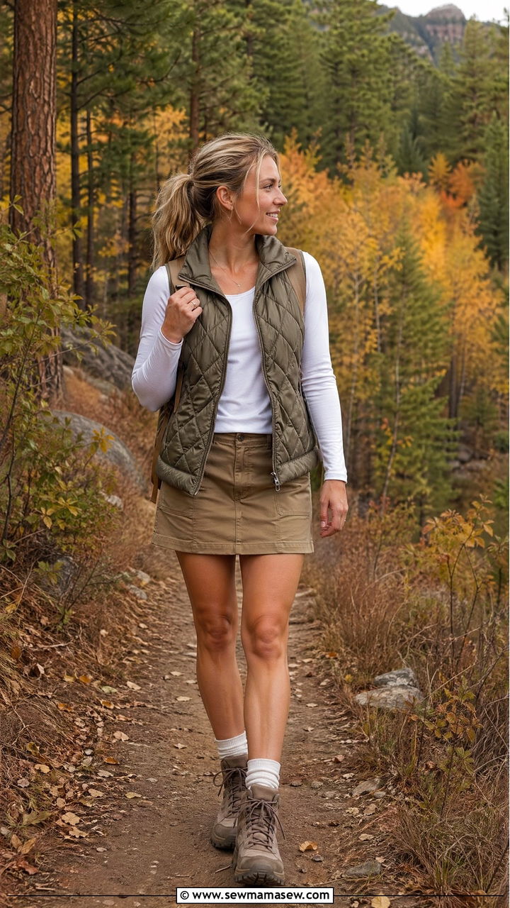 Mini Skirt with Vest and Long Sleeve Tee - 35 casual mini skirt outfits
