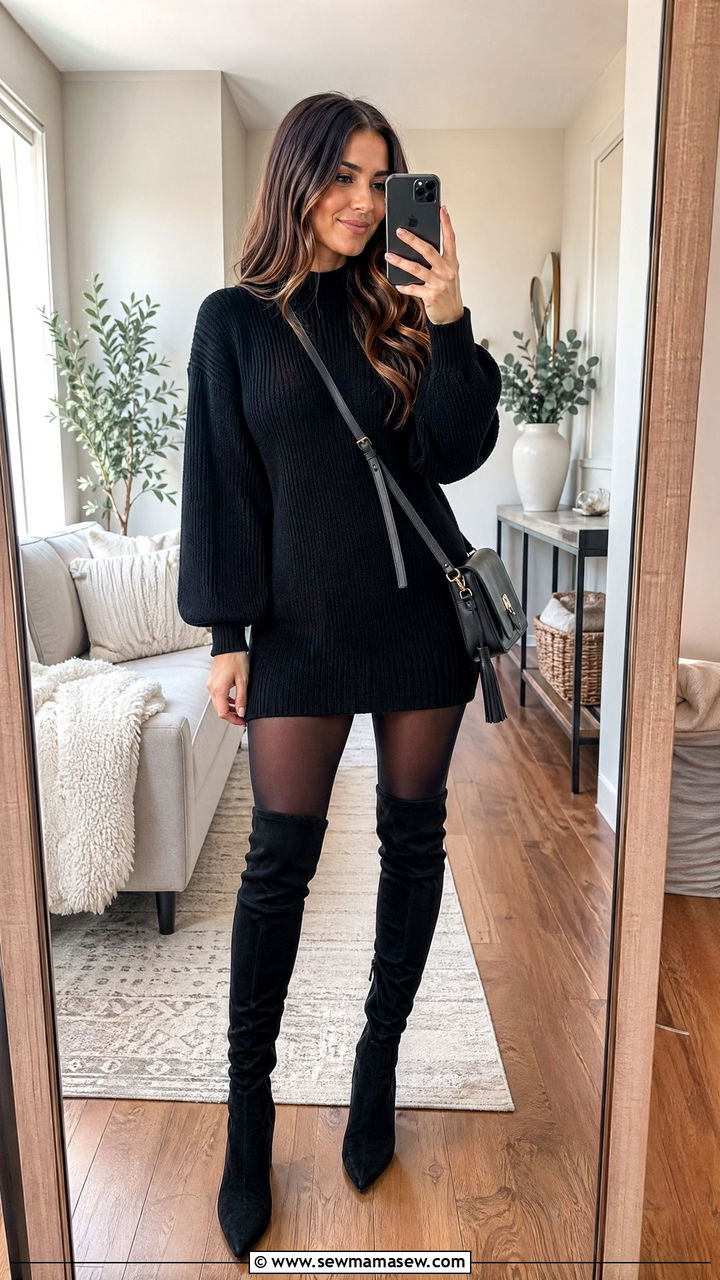 Mini Sweater Dress with Boots - 35 casual sweater dress outfits