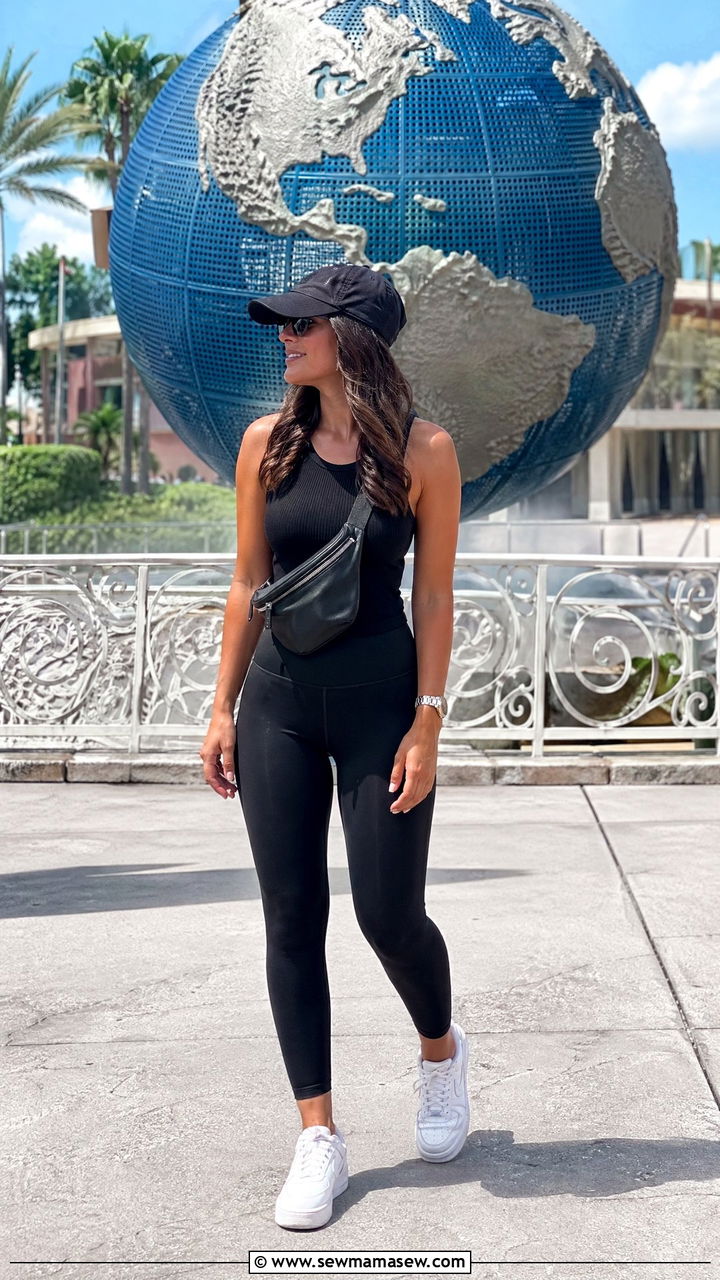 Minimalist Black Tank With Black Leggings And White Sneakers - 35 Universal Studios outfit ideas