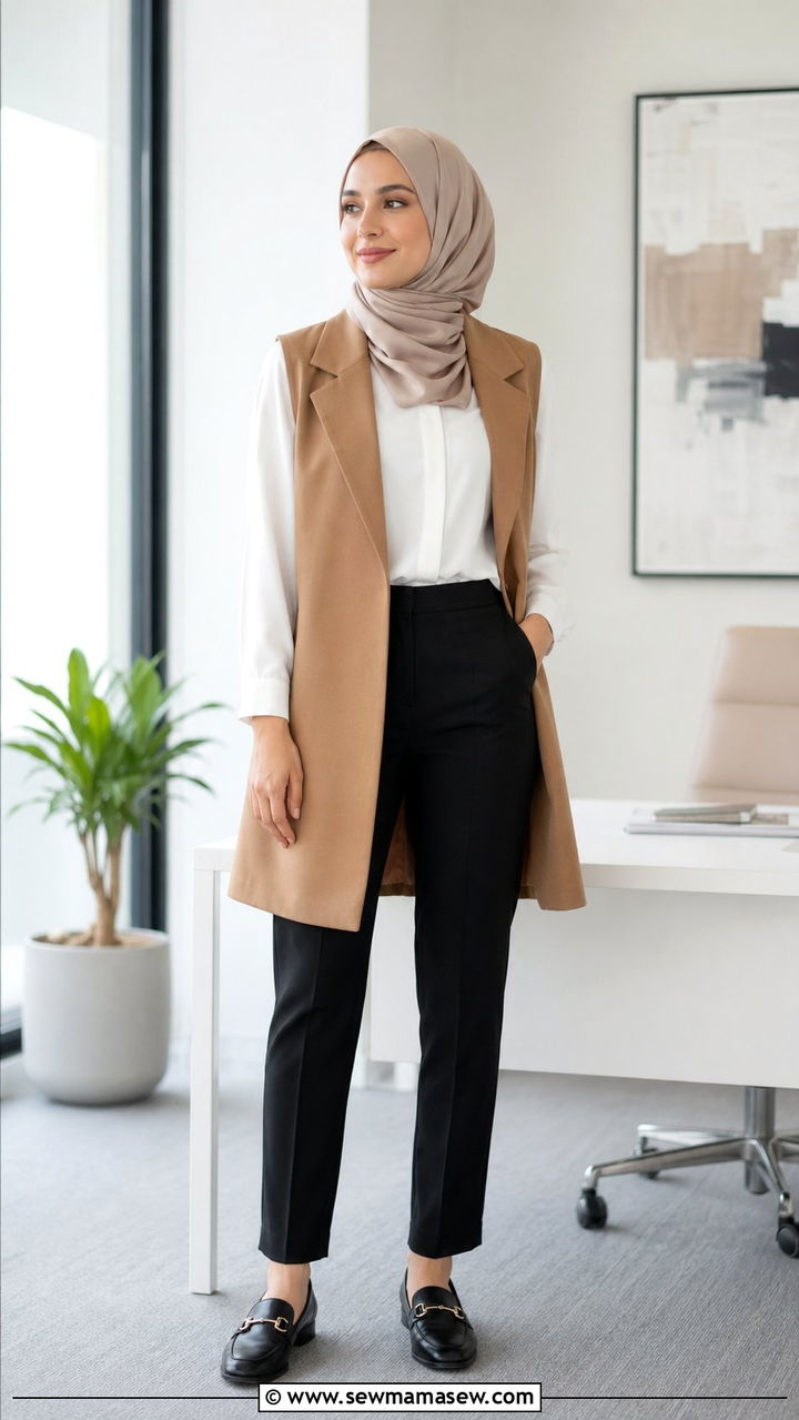 Minimalist capsule outfit with tailored trousers - 35 Modest outfit ideas for hijabis