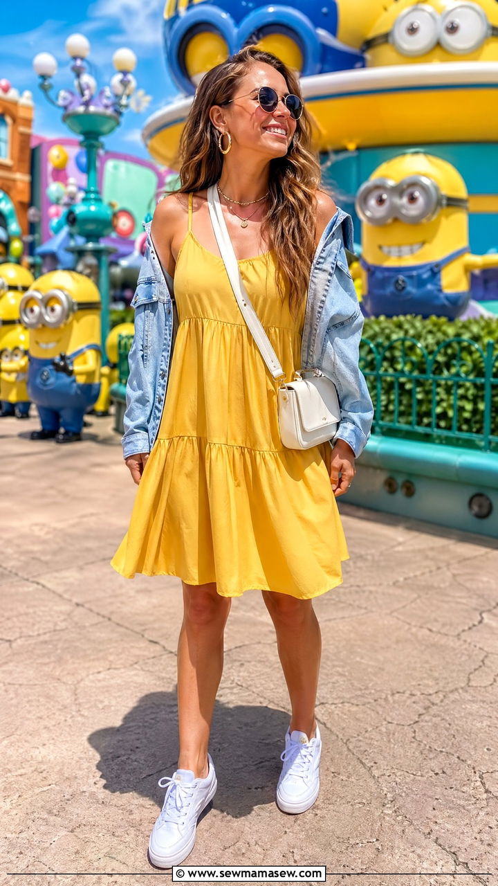 Minion Yellow Sundress With Denim Jacket - 35 Universal Studios outfit ideas