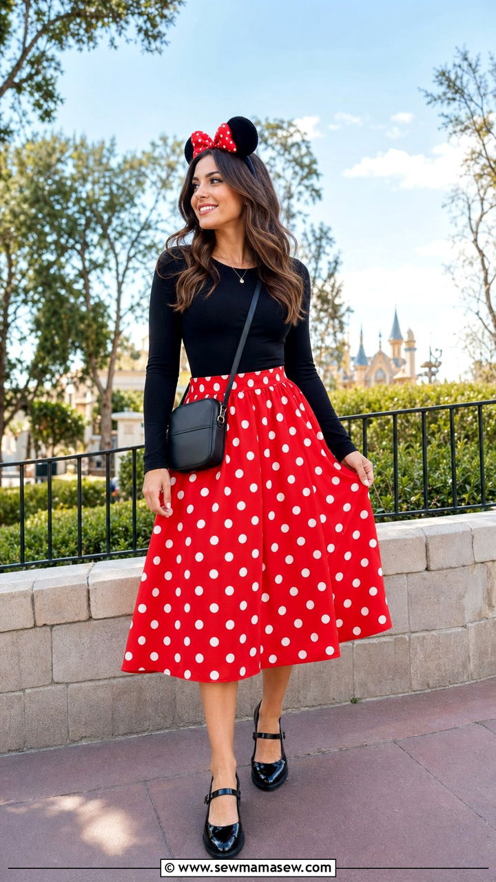 Minnie Mouse Polka Dot Skirt Outfit - 30 Aesthetic Disney outfits