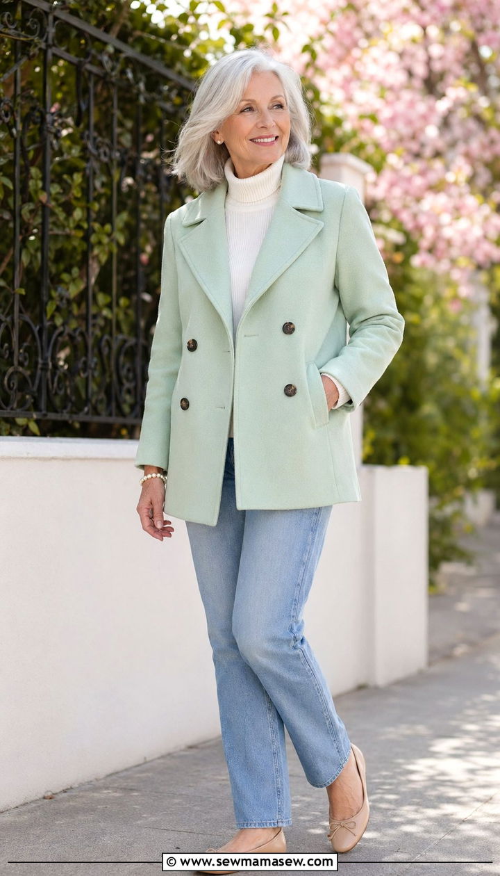 Mint Green Peacoat Over 60 - 30 Best jackets for women over 60