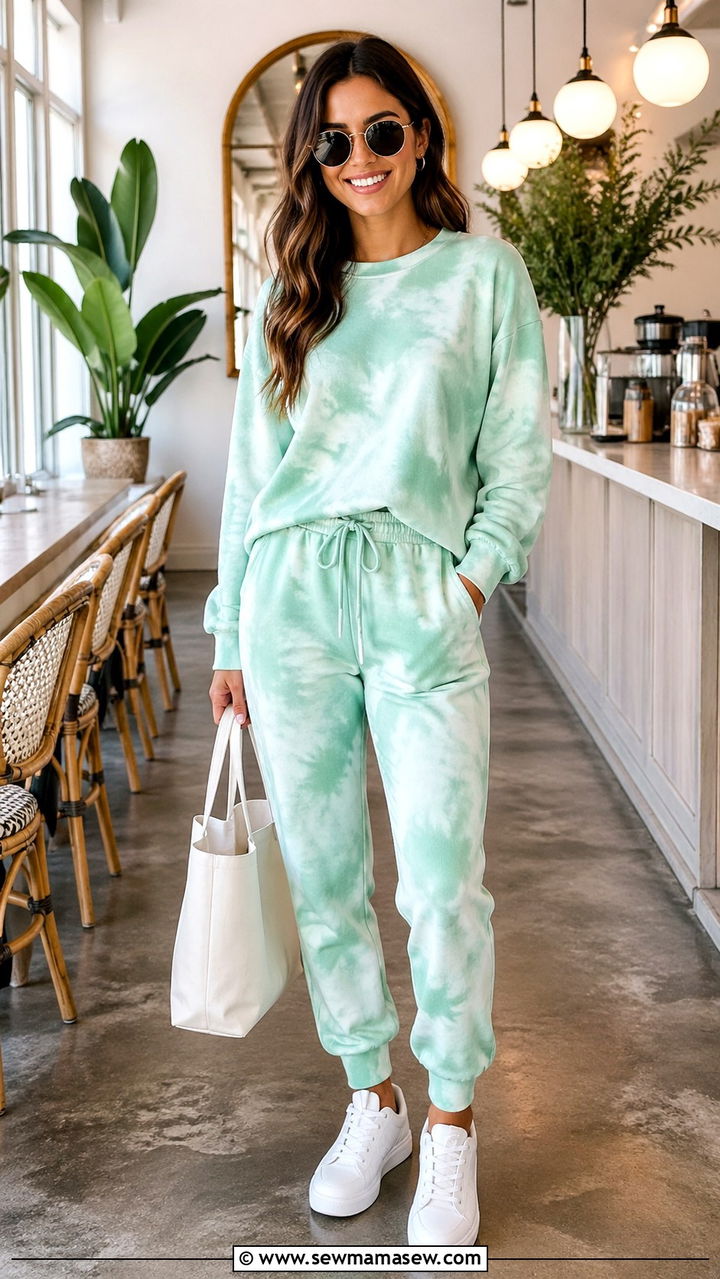 Mint Green Tie Dye Lounge Set With White Sneakers - 40 All mint green outfit ideas