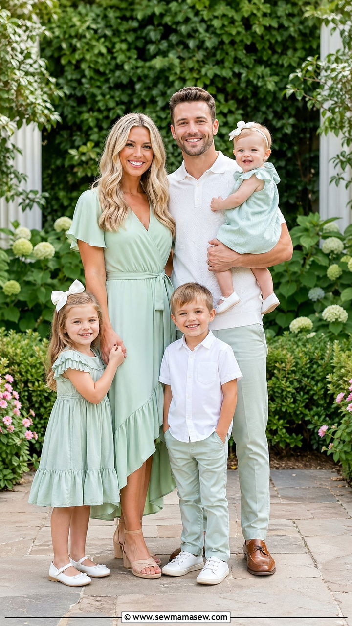 Mint Green and White Family Photo Outfits - 35 summer family photo outfit ideas