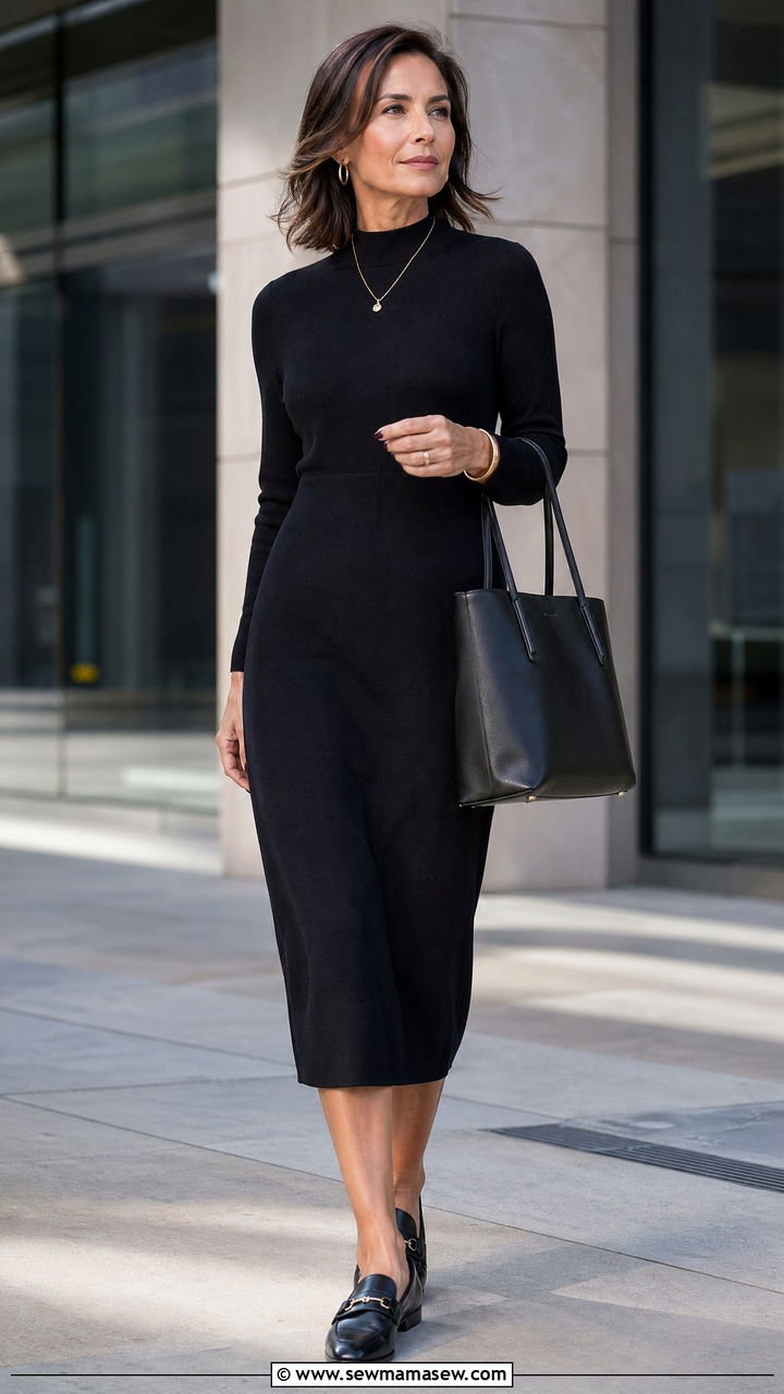 Mock Neck Dress with Loafers - 35 Work outfits for women over 40