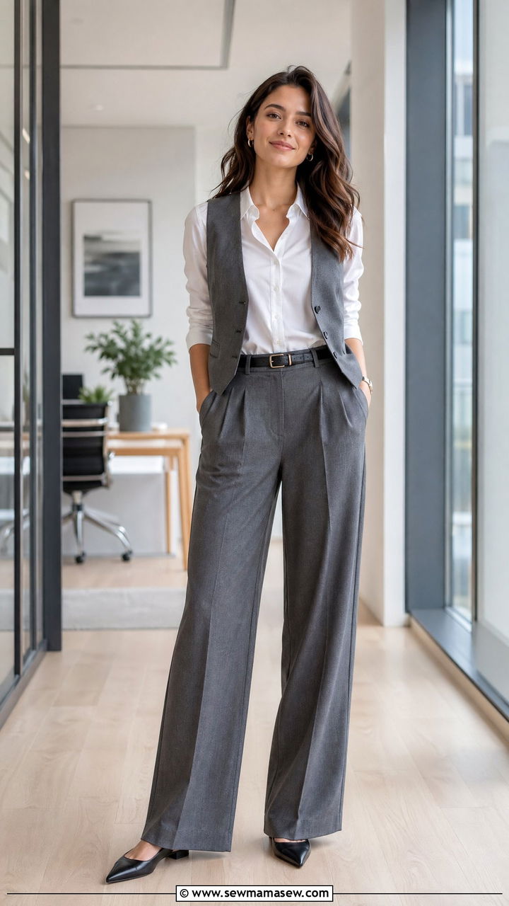 Modern Vest With Wide Leg Trousers - 35 spring office casual outfit ideas