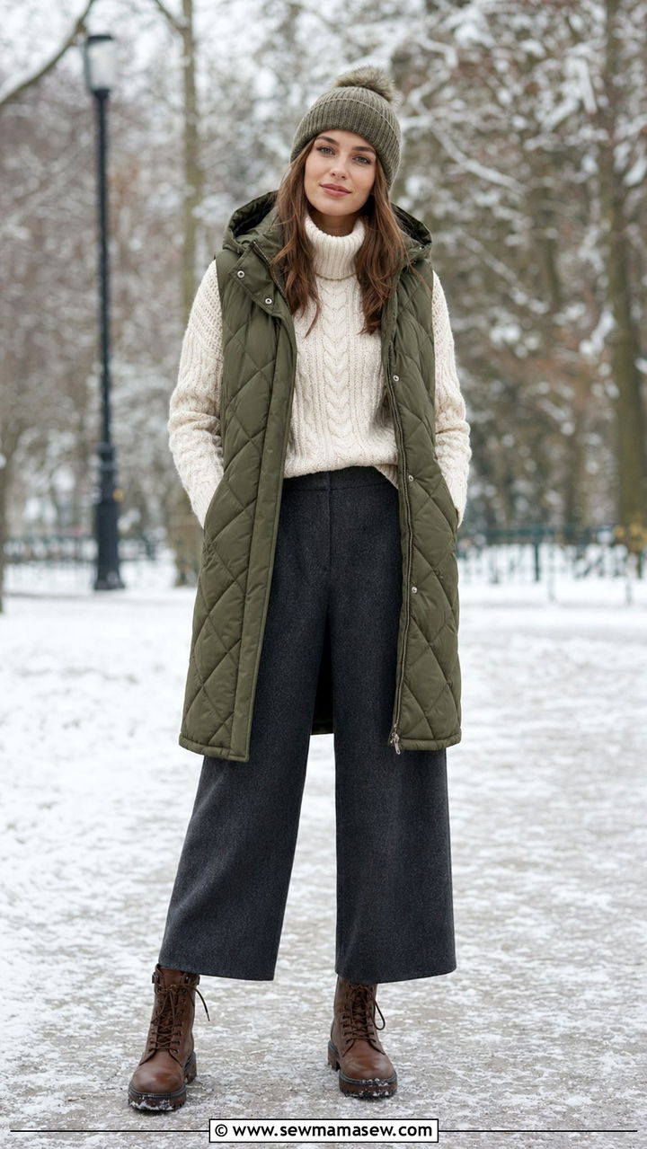 Modest Cold Weather Outfit With Puffer Vest - 35 Modest fashion outfit ideas