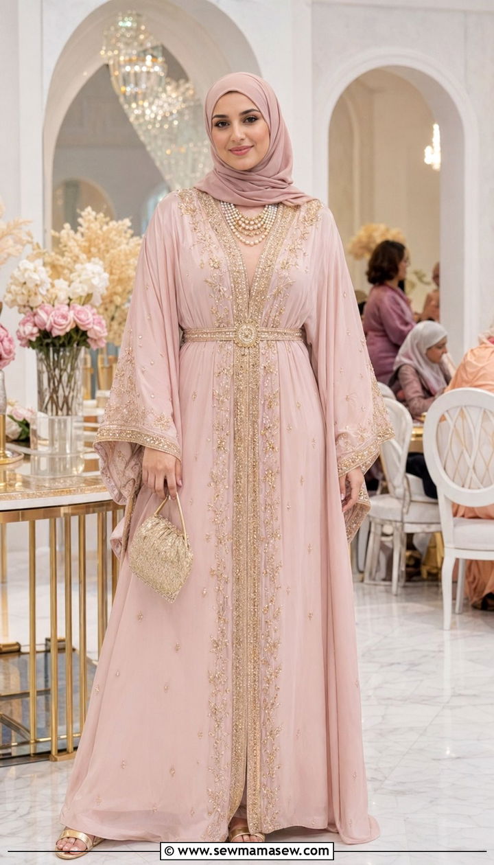 Modest Eid Outfit With Embellished Kaftan - 35 Modest fashion outfit ideas