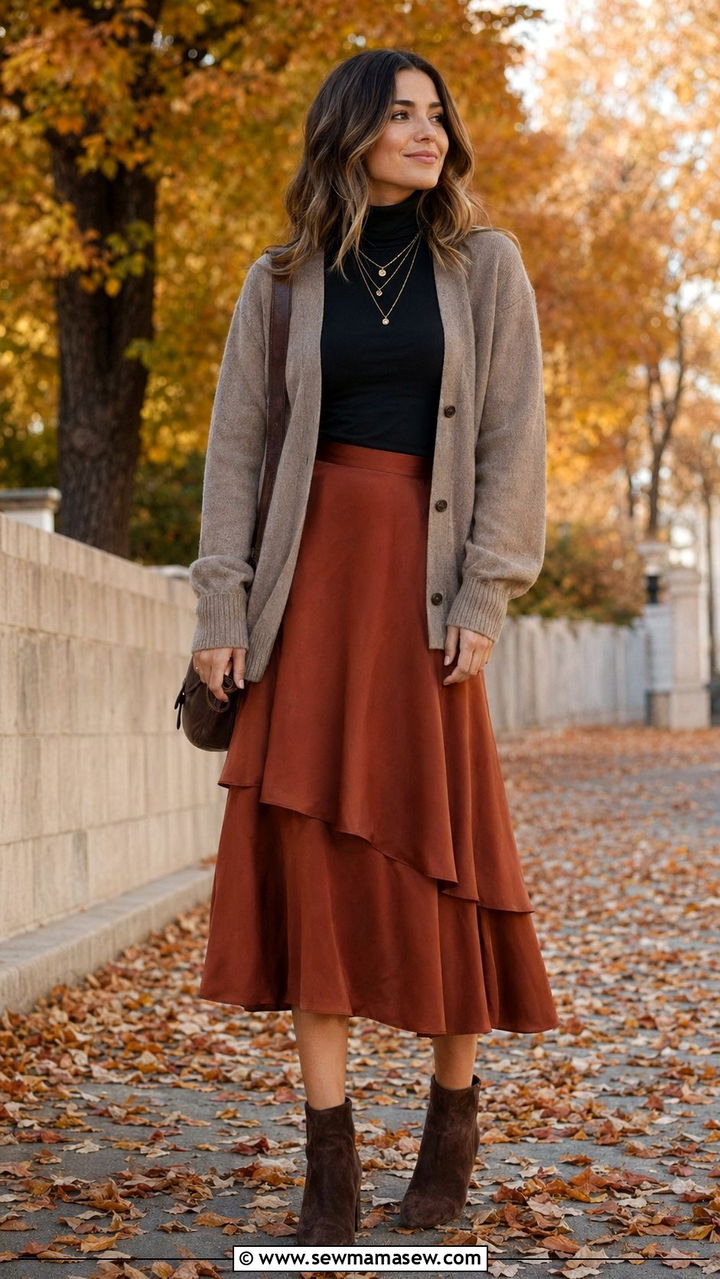 Modest Fall Outfit With Layered Midi Skirt - 35 Modest fashion outfit ideas