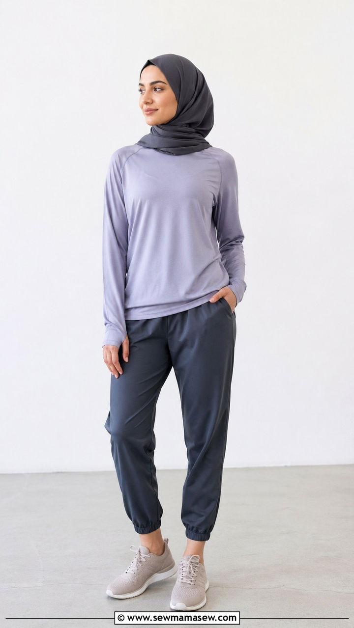 Modest Long Sleeve Top and Loose Joggers - 35 Gym outfit ideas for women