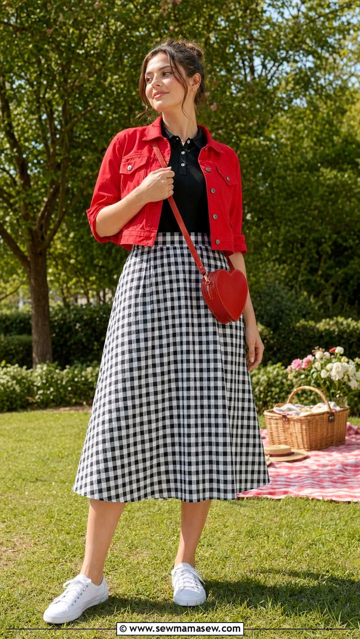 Modest Picnic Outfit With Gingham Midi Skirt - 35 Modest fashion outfit ideas