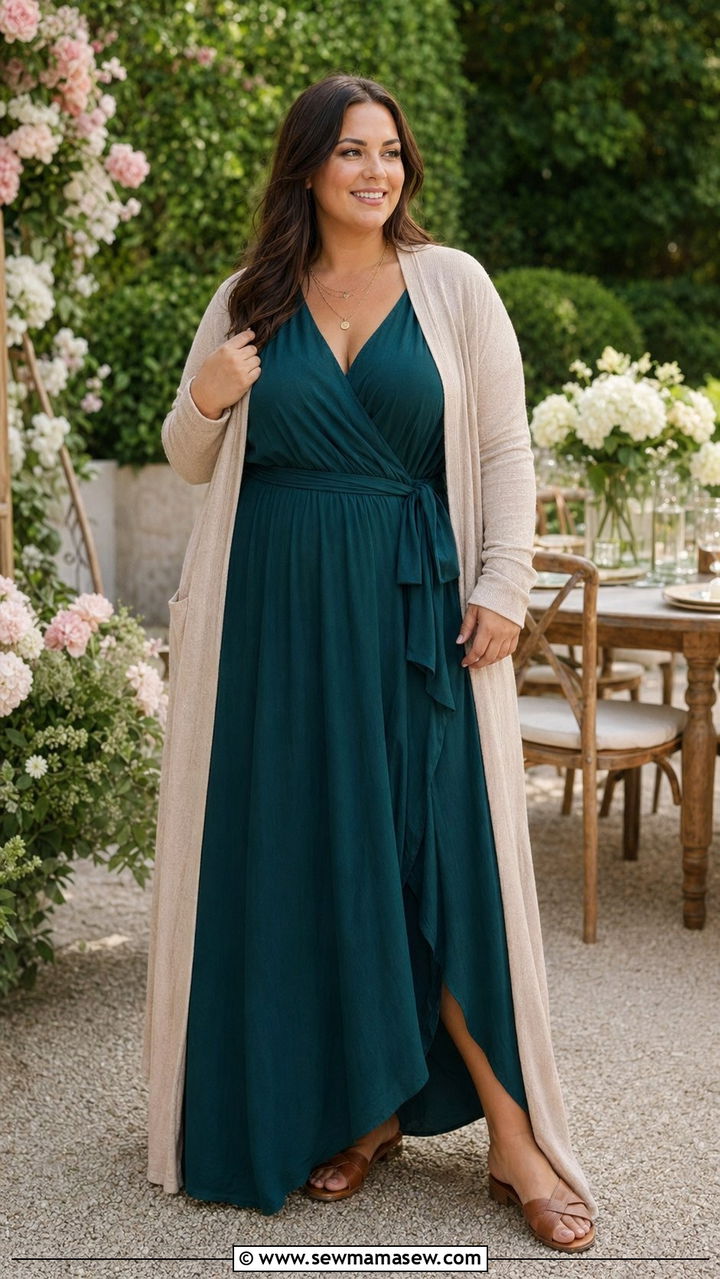 Modest Plus Size Outfit With Flowy Maxi Wrap Dress - 35 Modest fashion outfit ideas