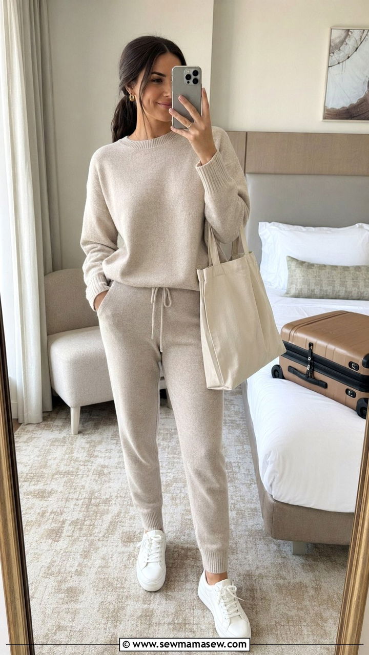 Modest Travel Outfit Matching Knit Lounge Set - 35 Modest outfit ideas for travel