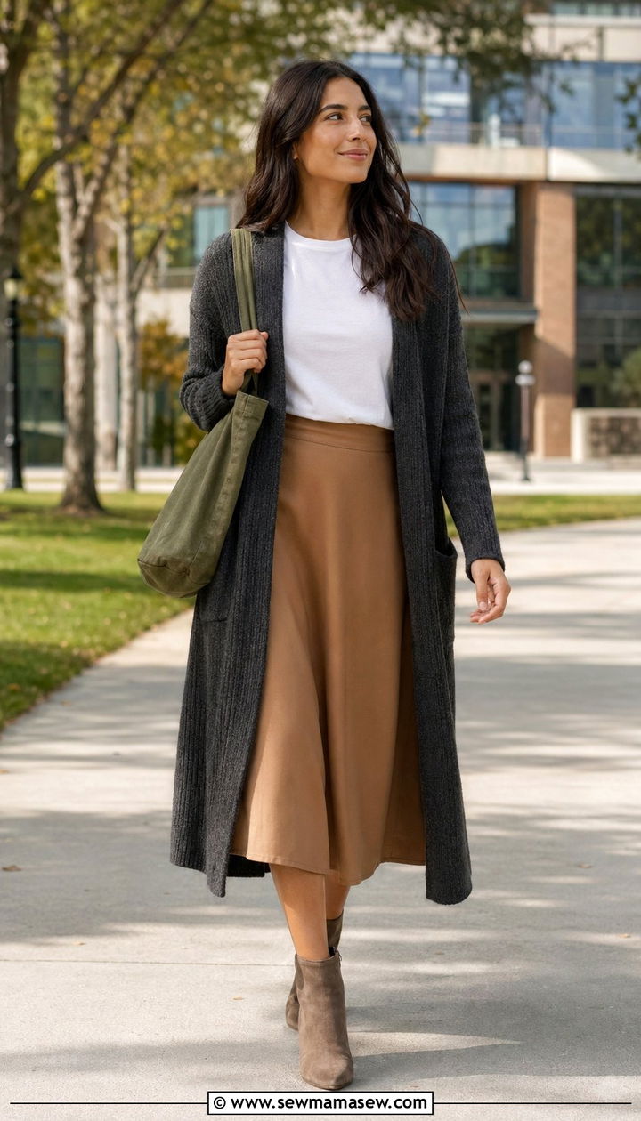Modest University Outfit With Long Cardigan - 35 Modest fashion outfit ideas