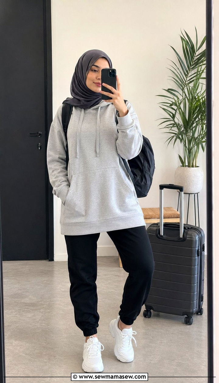 Modest athleisure with longline hoodie - 35 Modest outfit ideas for hijabis