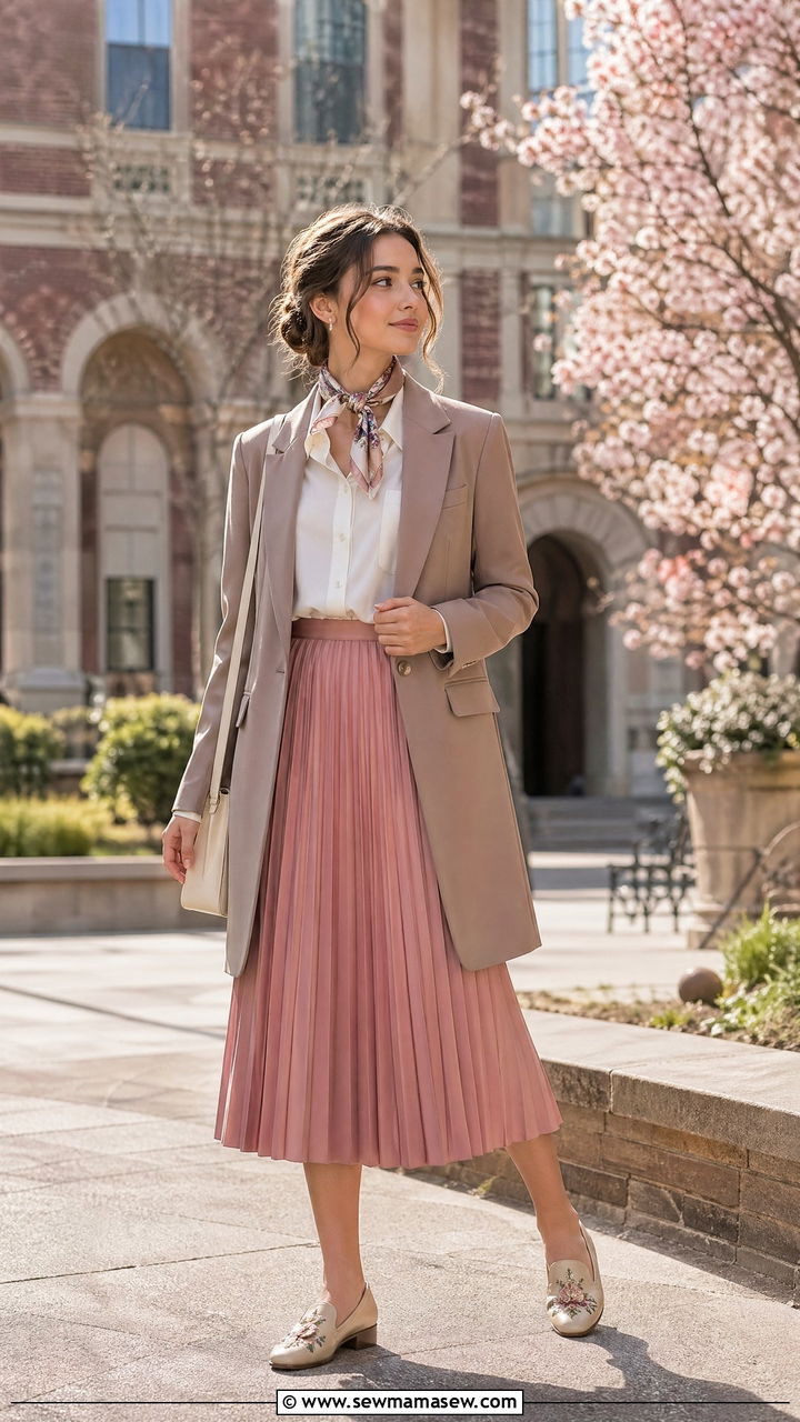 Modest blazer with midi skirt school outfit - 35 Spring outfits for school
