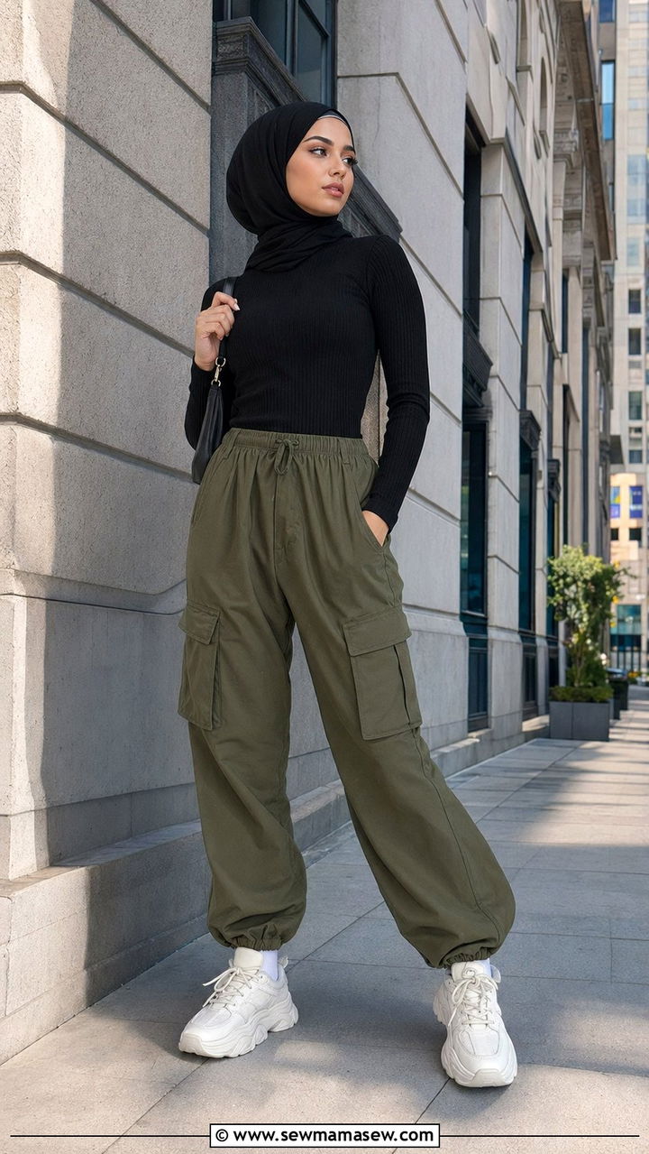 Modest cargo pants with fitted top - 35 Modest outfit ideas for hijabis