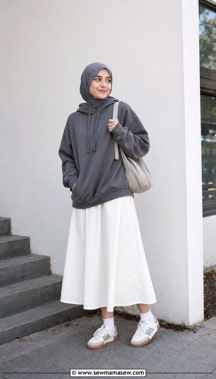 Modest streetwear with oversized hoodie - 35 Modest outfit ideas for hijabis