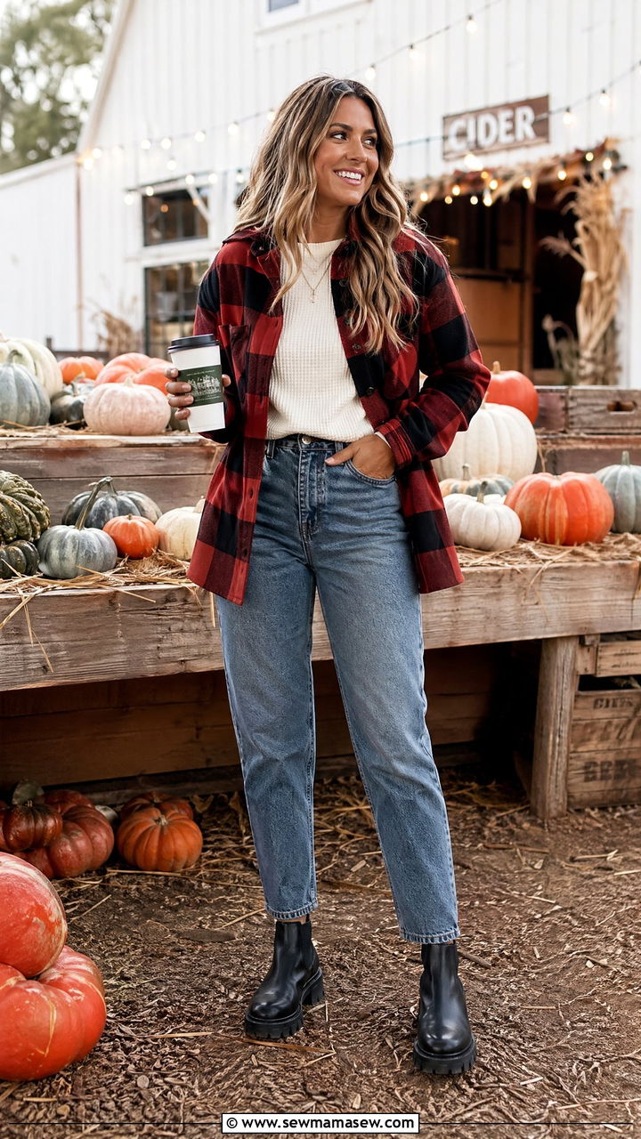 Mom Jeans with Shacket and Lug Sole Boots - 35 casual mom jeans outfits