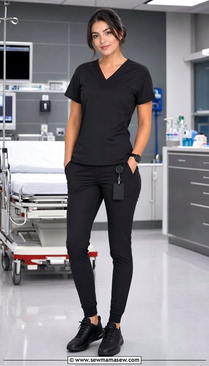 Monochromatic All Black Scrubs - 35 Scrubs outfit ideas