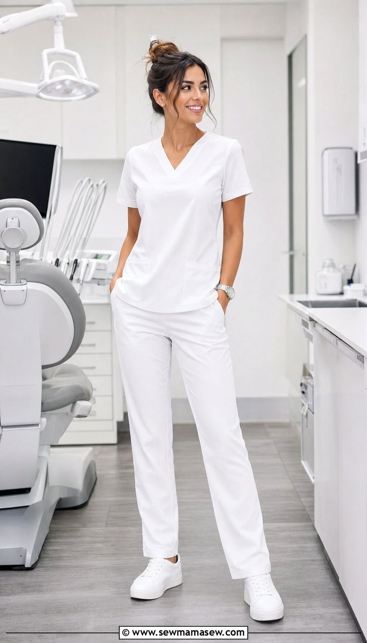 Monochromatic All White Scrubs - 35 Scrubs outfit ideas