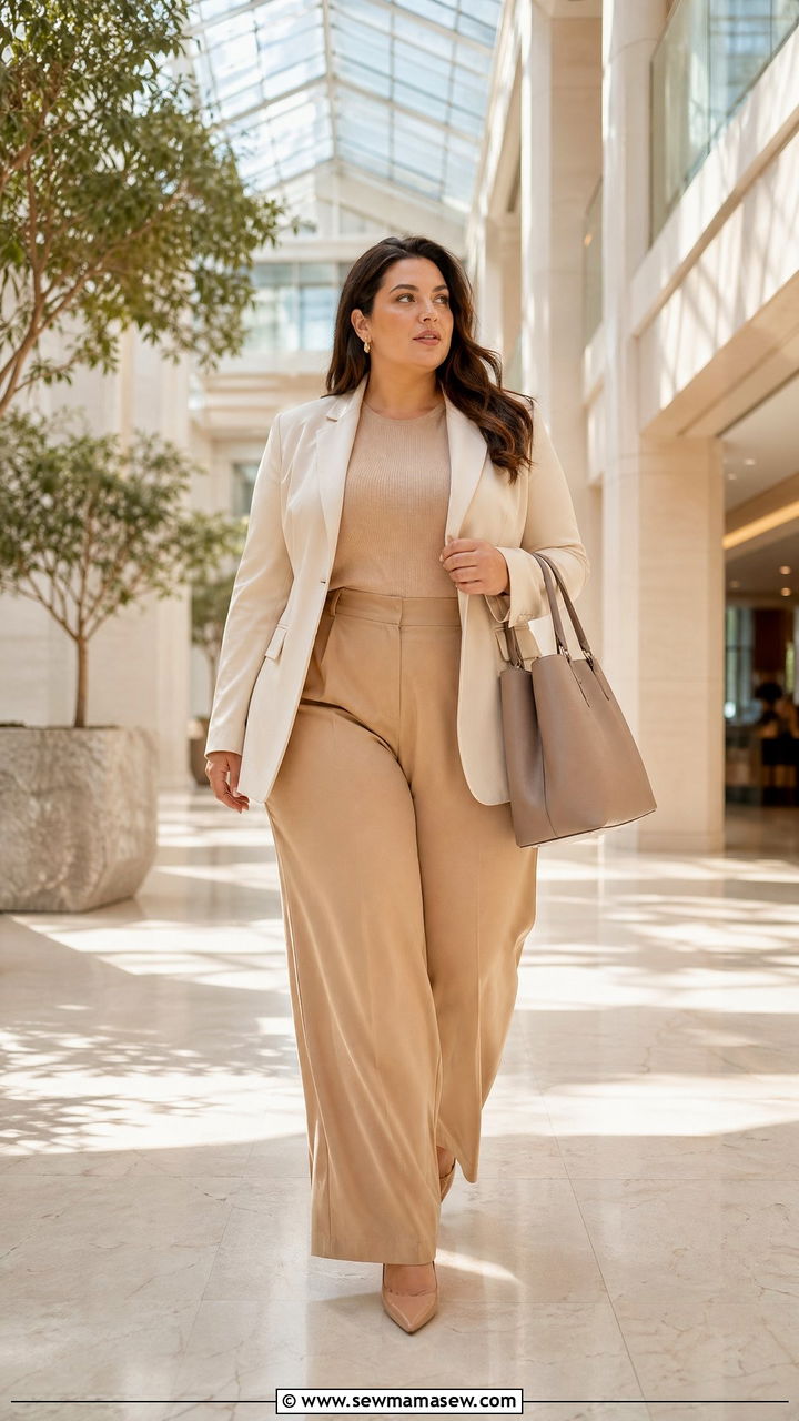 Monochromatic Beige Outfit - 35 work outfits for plus size women