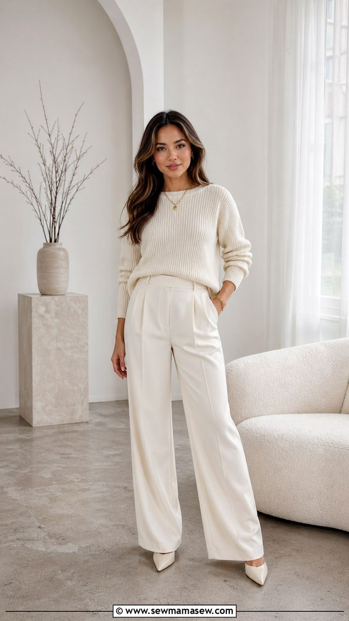 Monochromatic Cream Outfit For Petite Women - 30 Spring capsule wardrobe for petite women