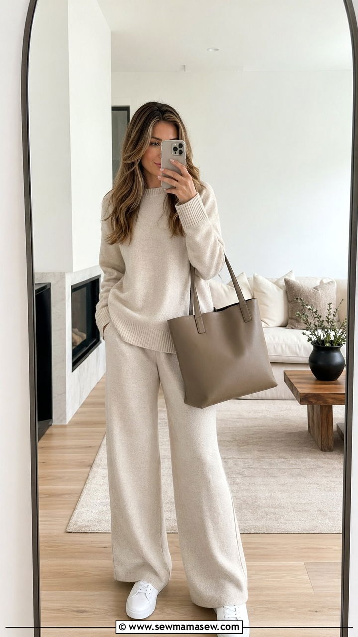 Monochromatic Knit Set with Sneakers - 35 Petite outfits for women over 40