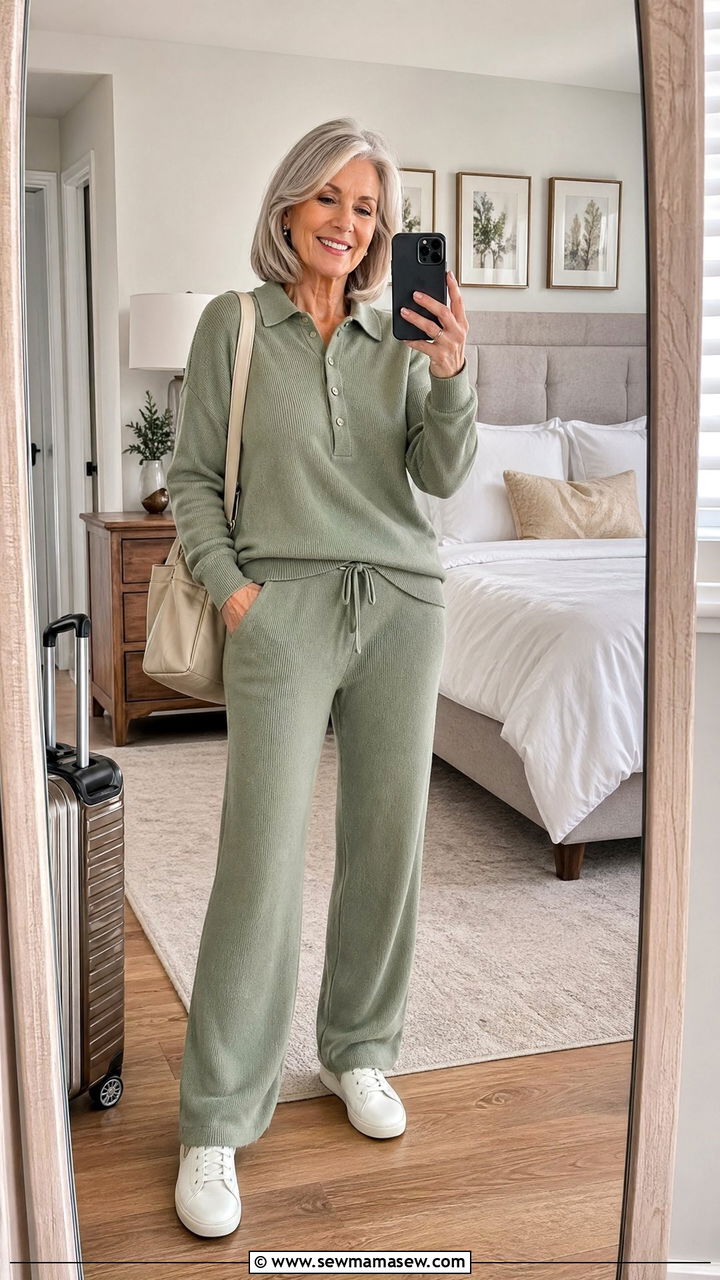 Monochromatic Knit Set with Sneakers - 35 Casual outfits for women over 60