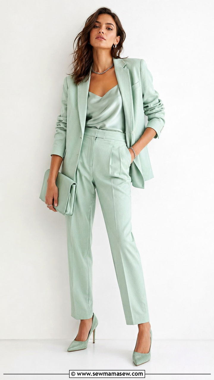 Monochromatic Mint Outfit With Layered Textures - 30 Spring mint outfit ideas
