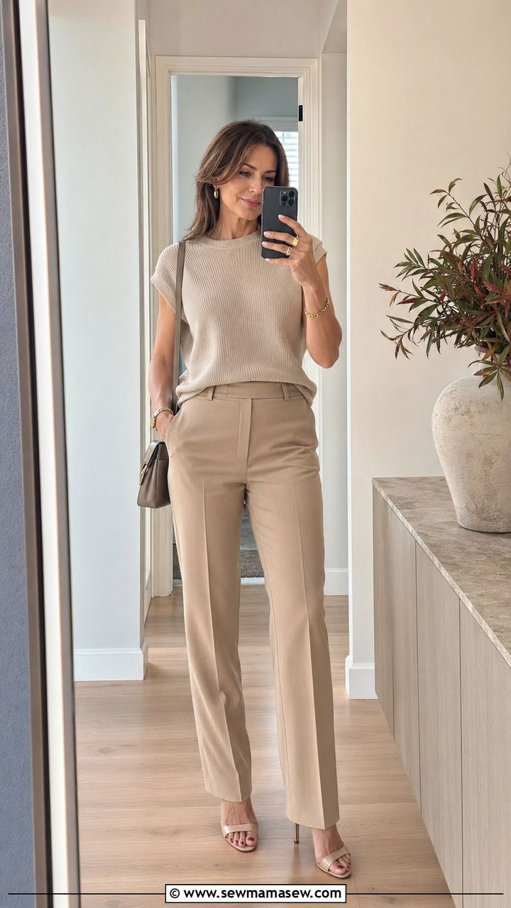 Monochromatic Neutral Outfit for Women Over 40 - 30 Aesthetic outfit ideas for women over 40