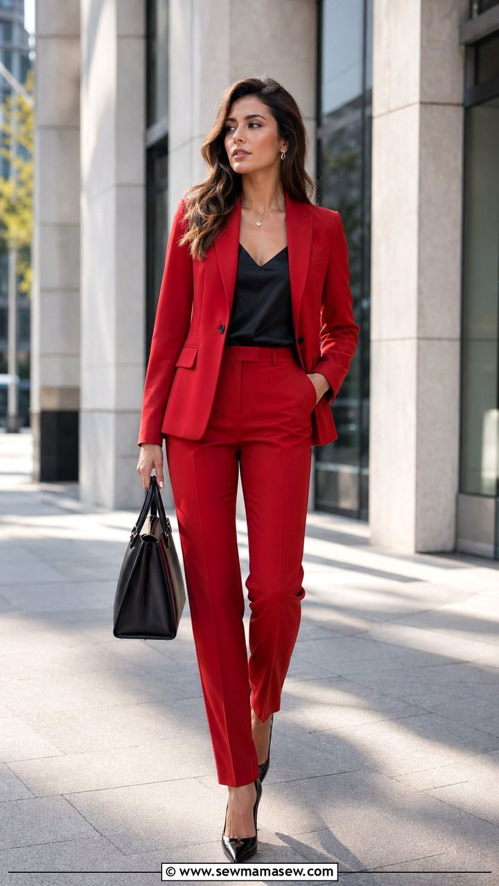Monochromatic Red Power Suit - 35 Office outfit ideas for women