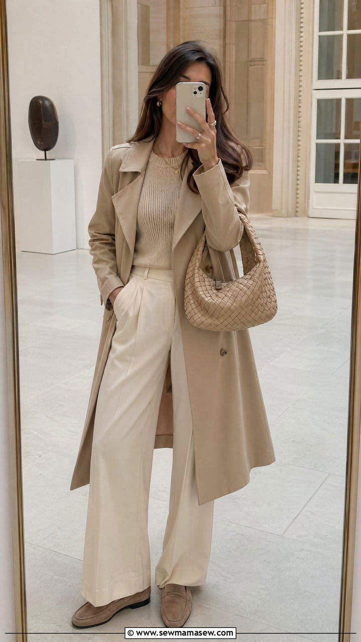 Monochrome Beige Outfit with Woven Accessories - 35 Spring Paris outfit ideas