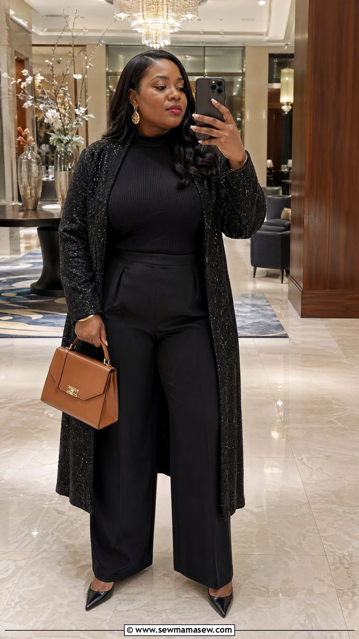 Monochrome Black Outfit with Statement Accessories - 35 classy outfits for plus size women