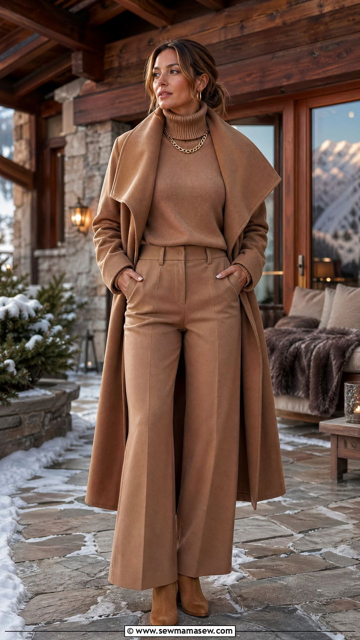 Monochrome Camel Apres Look - 35 Ski resort outfit ideas
