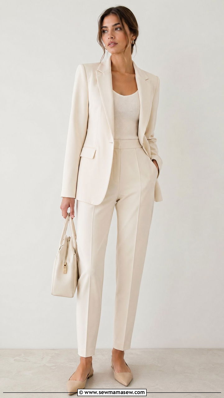 Monochrome Cream Tailored Blazer Set - 35 transitional quiet luxury outfit ideas
