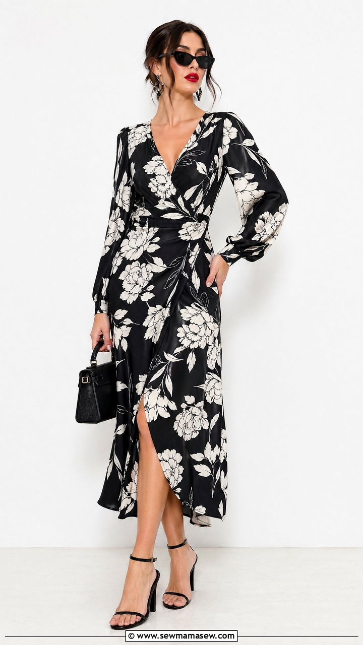 Monochrome Floral Outfit With Black Accessories - 35 spring floral outfit ideas