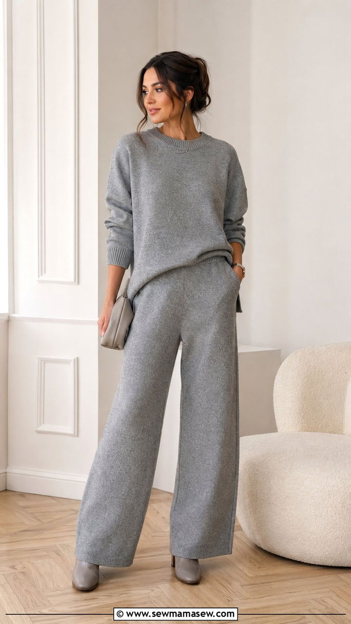 Monochrome Gray Knit Set Outfit - 35 quiet luxury outfits