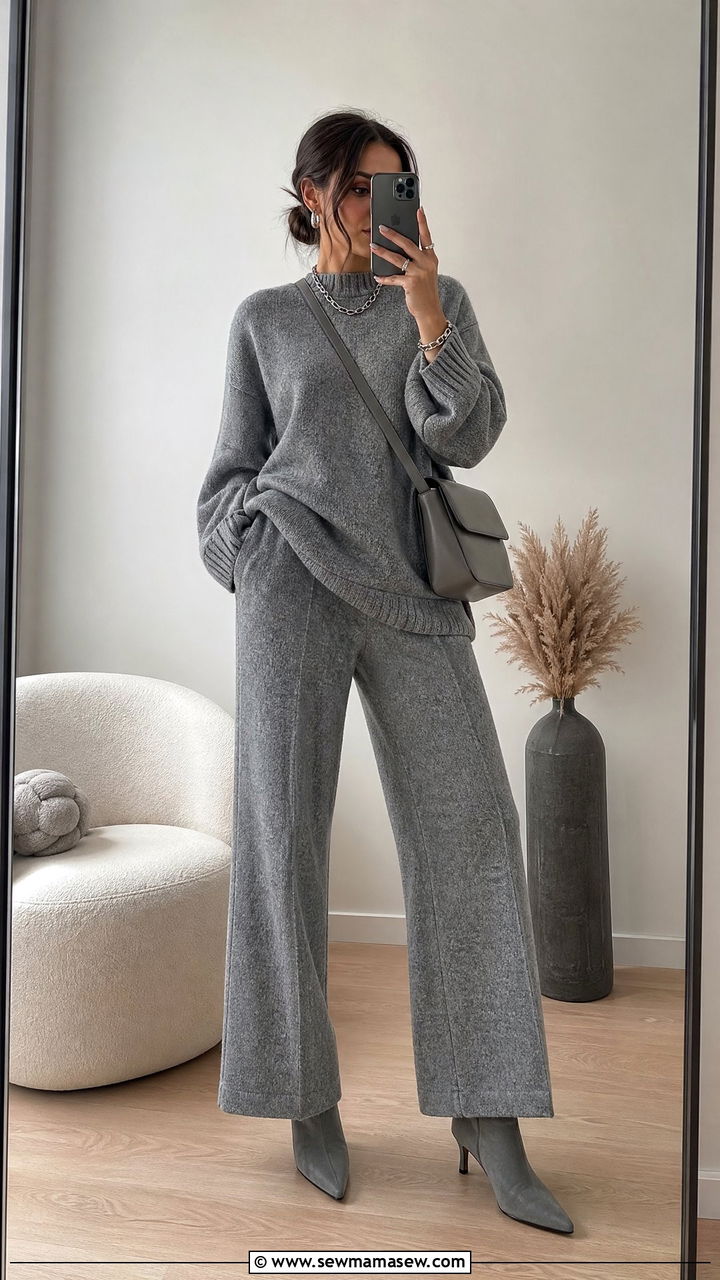 Monochrome Grey Knit Set Outfit - 35 classy quiet luxury outfit ideas