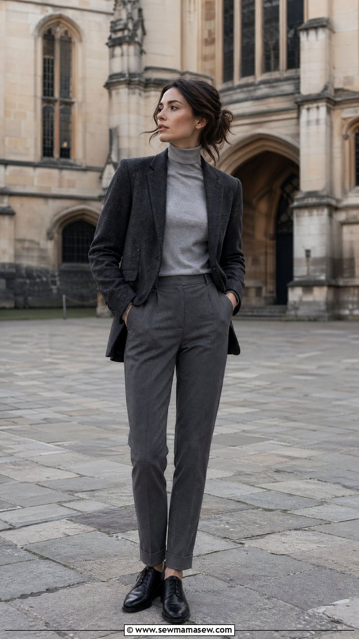 Monochrome Grey Outfit With Turtleneck And Wool Blazer - 35 Dark academia outfit ideas