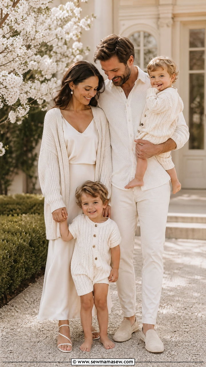 Monochrome Ivory and Cream Family Outfits - 35 spring family photo outfit ideas
