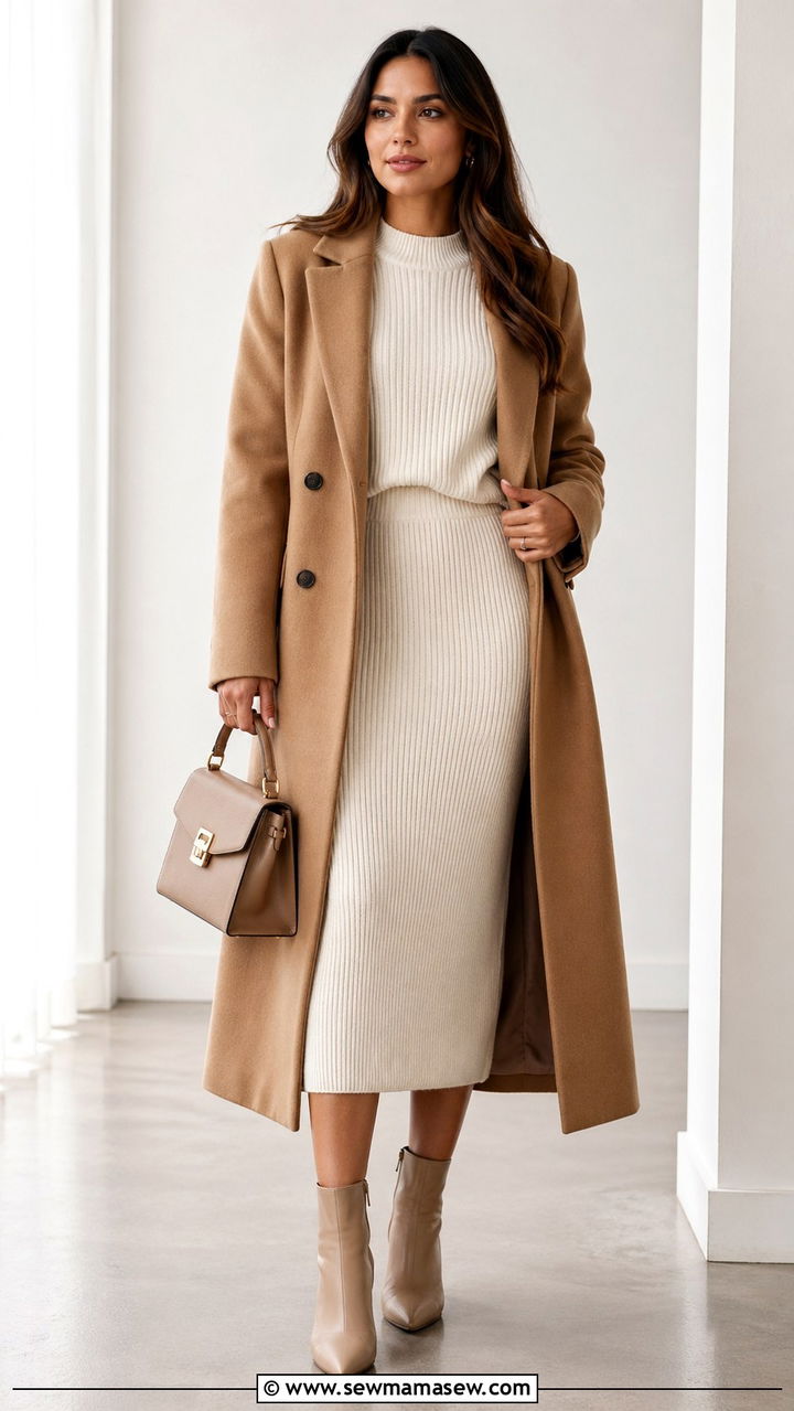 Monochrome Knit Set With Structured Longline Coat - 35 Elevated work outfit ideas