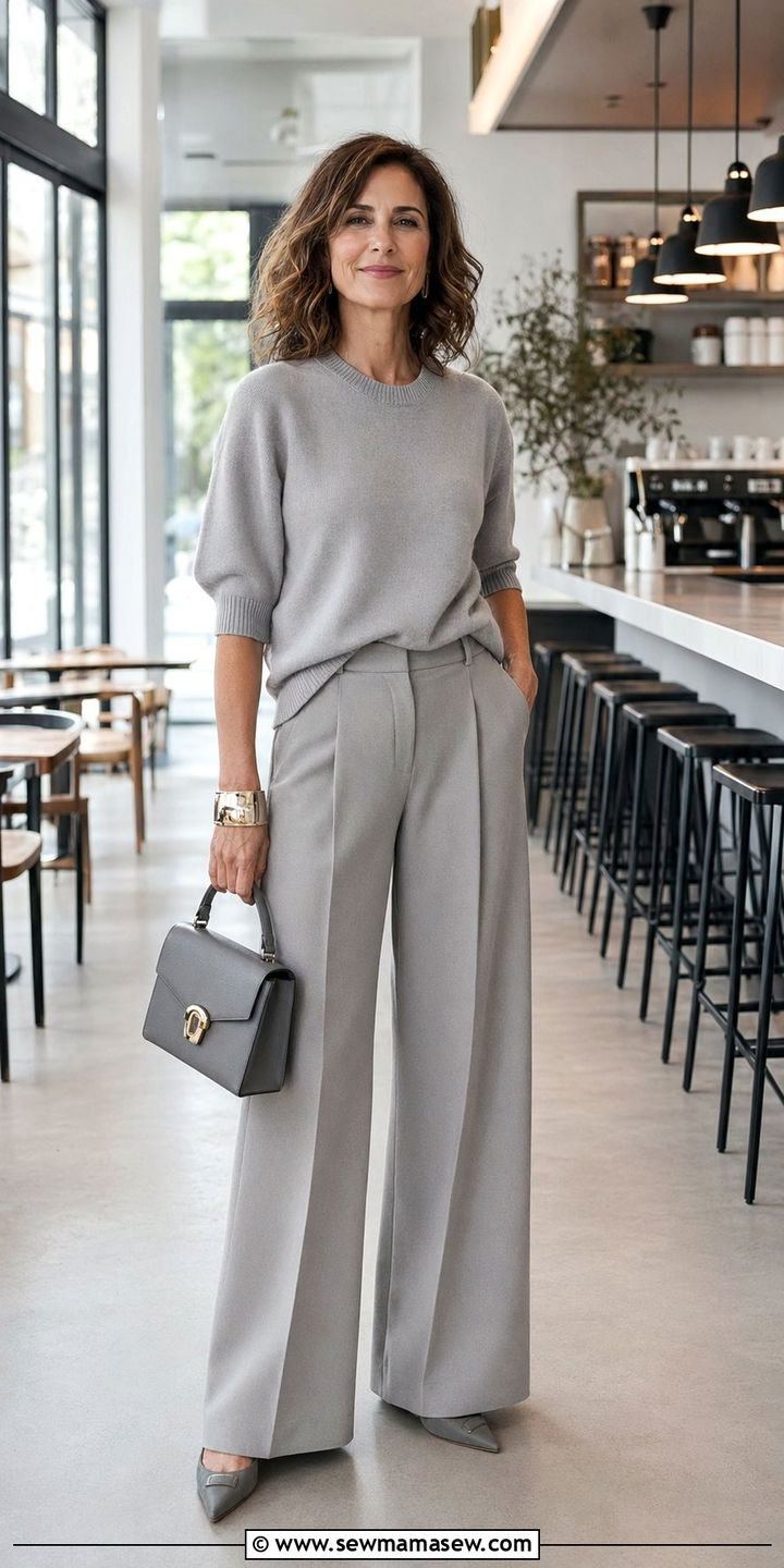 Monochrome Knit Top and Wide Leg Trousers - 30 What to wear to brunch over 40
