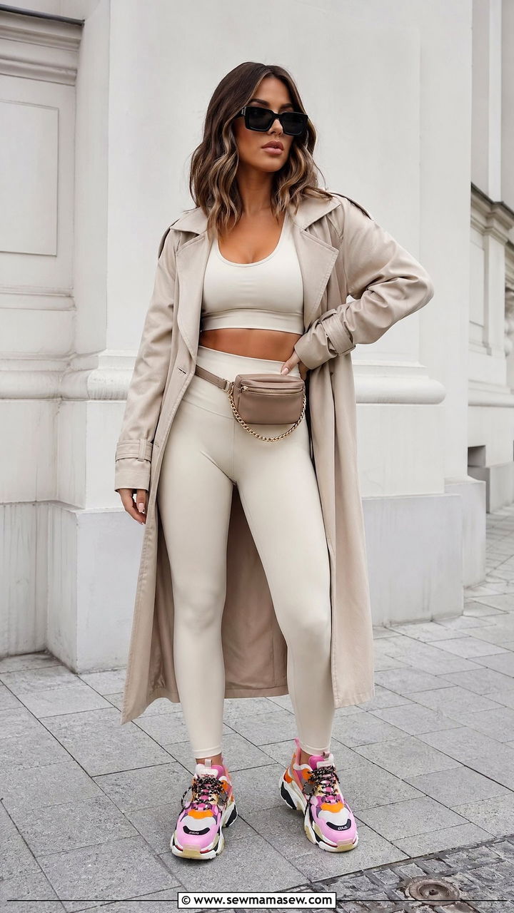 Monochrome Leggings Set With Statement Sneakers - 35 Sporty chic outfit ideas for errands