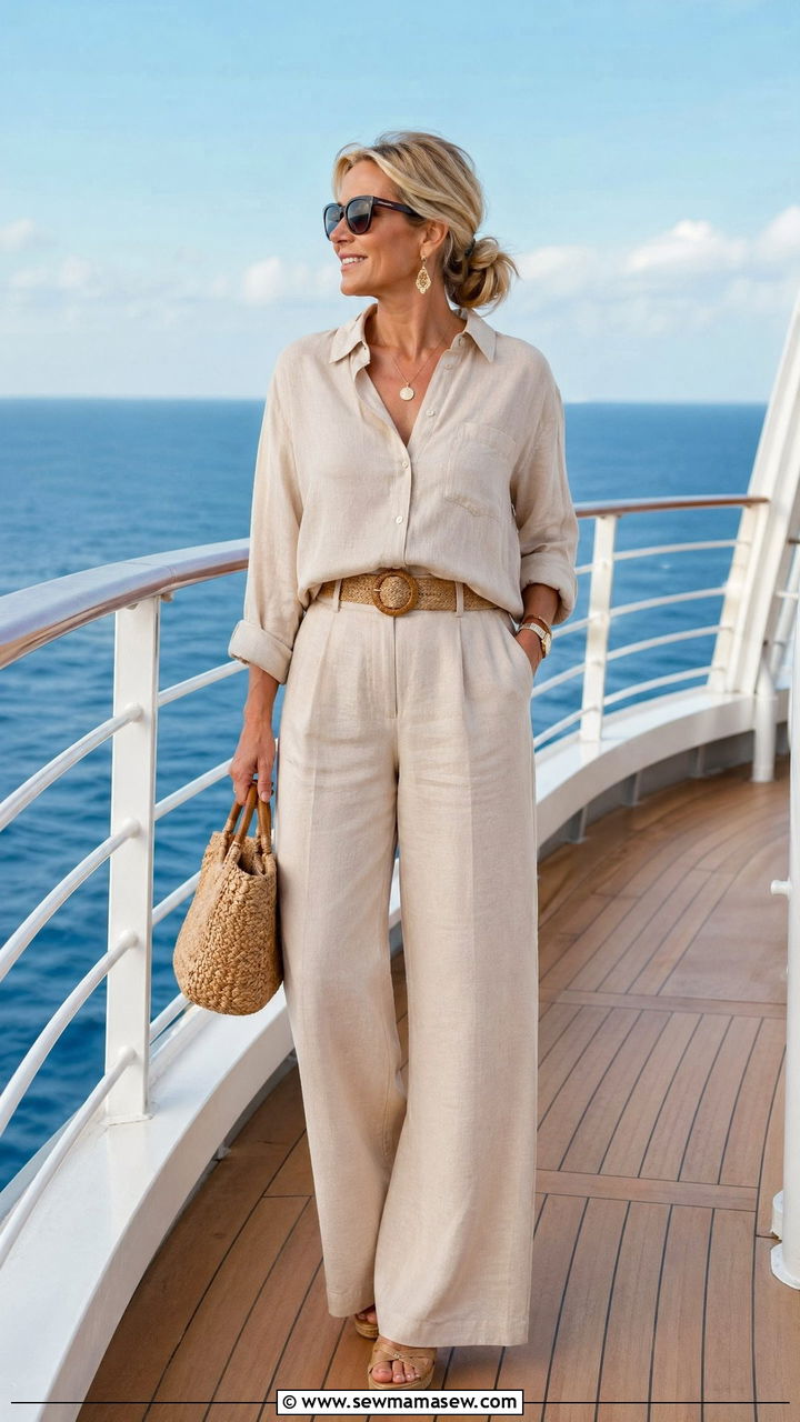 Monochrome Linen Ensemble Cruise Outfit - 35 cruise outfits for women over 40