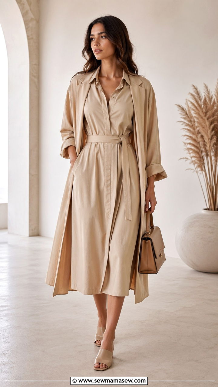 Monochrome Neutral Midi Dress - 30 spring midi dress outfit ideas