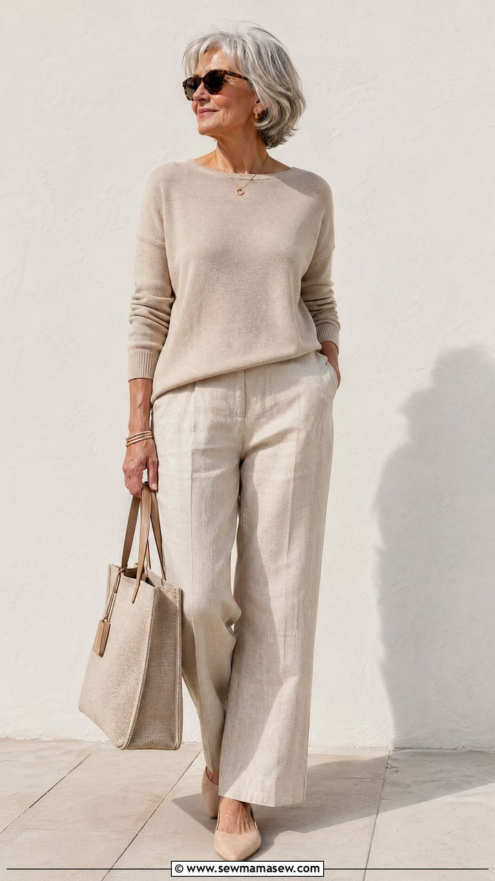 Monochrome Neutral Outfit - 35 Summer outfits for women over 60